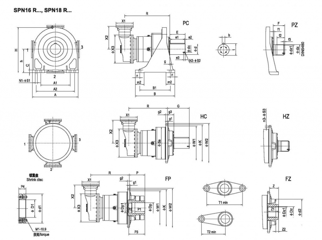 Планетарные мотор-редукторы SPN - SPN16 R... - SPN18 R...