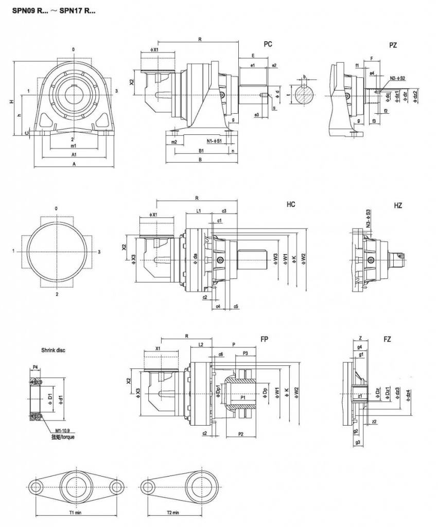 Планетарные мотор-редукторы SPN - SPN09R... SPN17 R...
