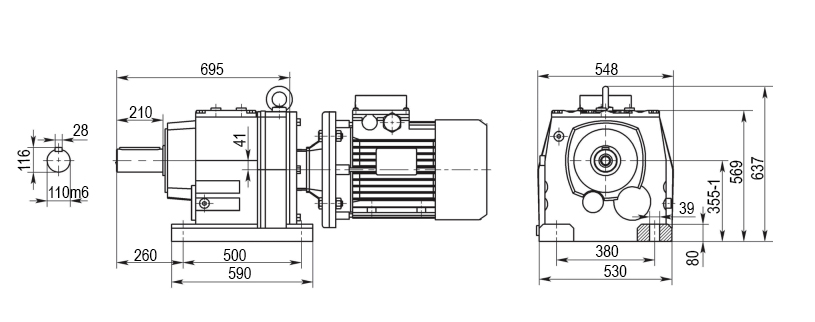 Чертеж цилиндрического мотор-редуктора RC147