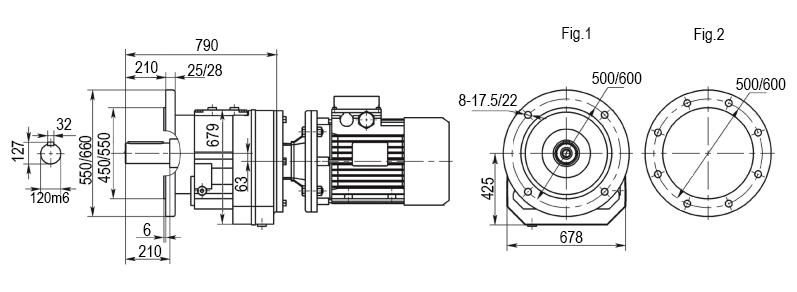 Чертеж цилиндрического мотор-редуктора RCF167