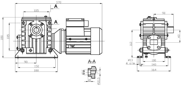 Габаритные и присоединительные размеры мотор-редуктора 2МЧ-40