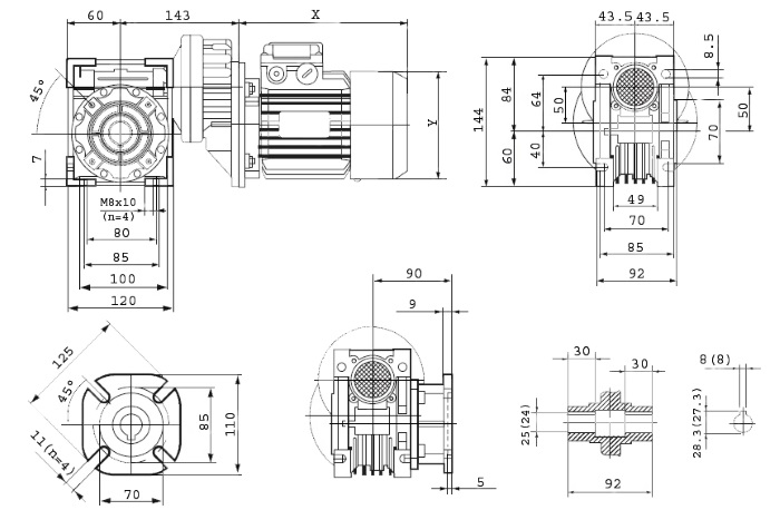 Размеры мотор-редуктора PCRV 071/050