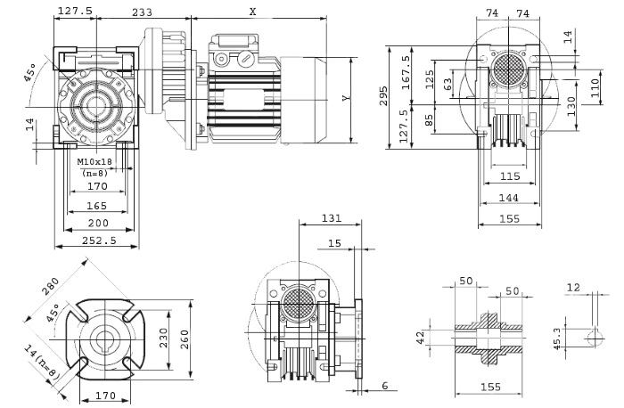 Размеры мотор-редуктора PCRV 090/110